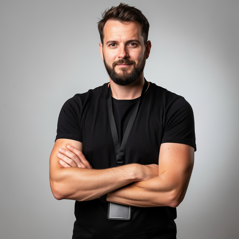 Studio portrait of a Belgian man stage lighting technician