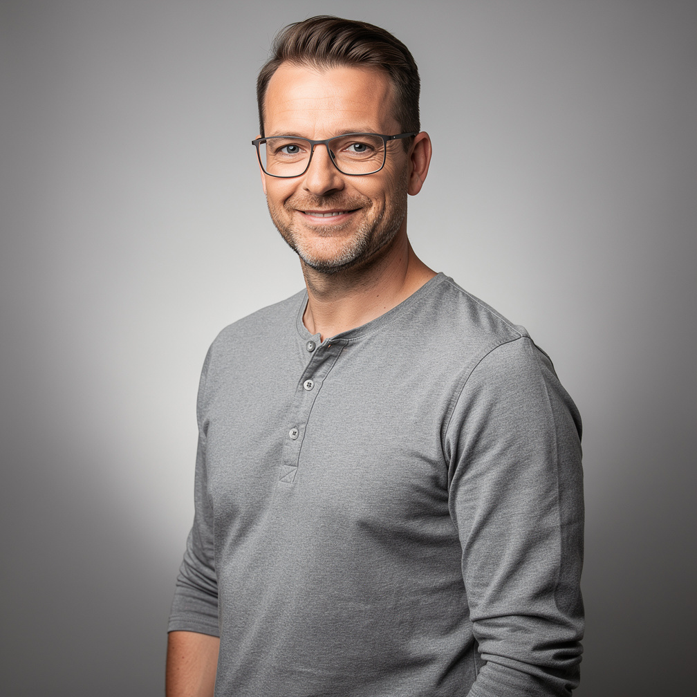 Studio portrait of a Belgian man camera operator